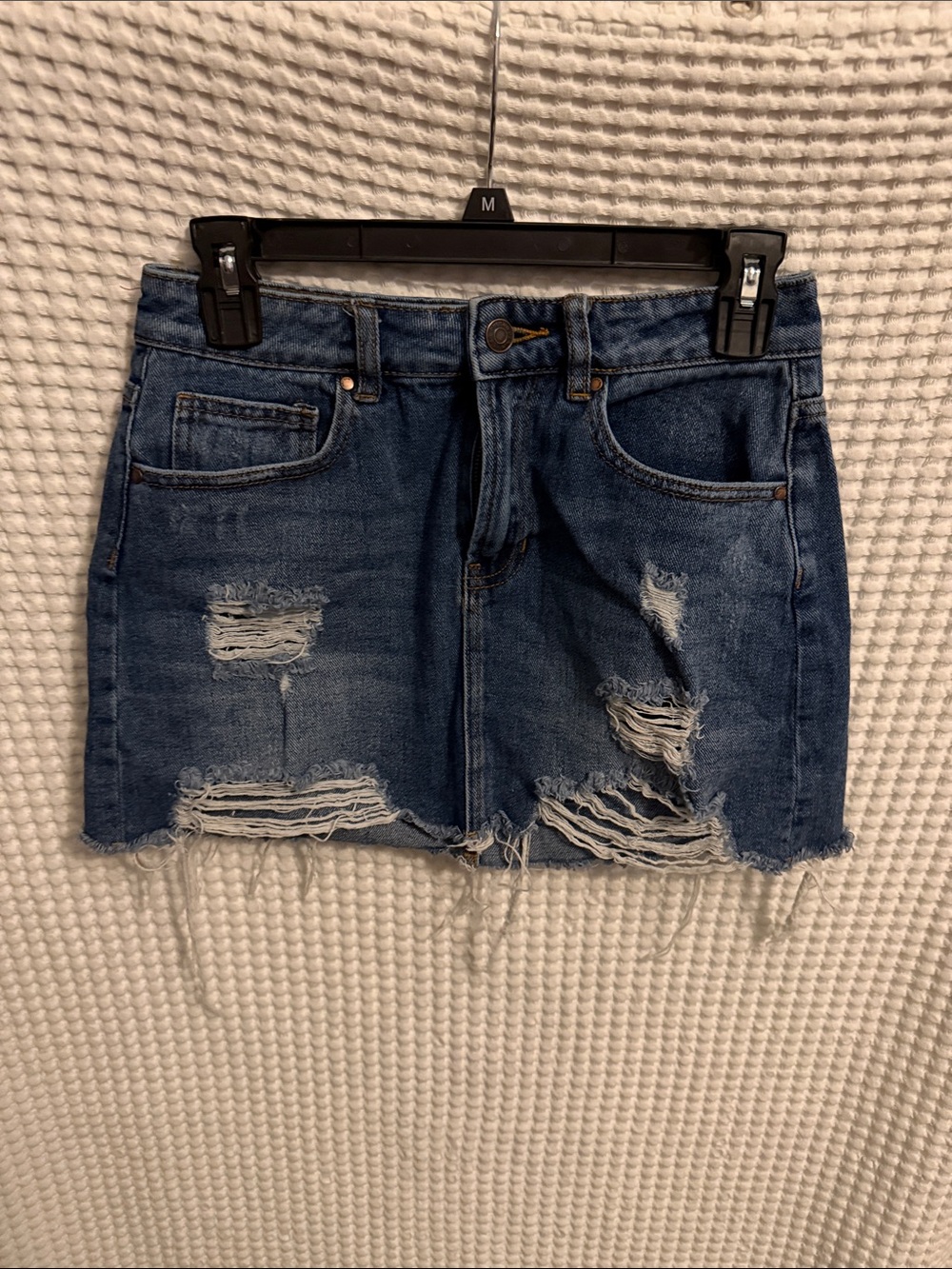 PacSun Distressed Dark Blue Denim Mini Skirt